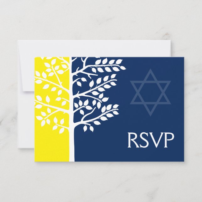 Cartons Réponse Arbre bleu de la Marine Jaune Barre de vie Mitzvah (Devant)