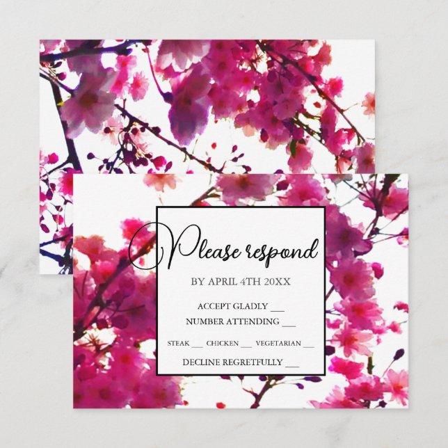 Cartons Réponse Arbre en fleurs floral rose aquarelle     (Devant / Derrière)