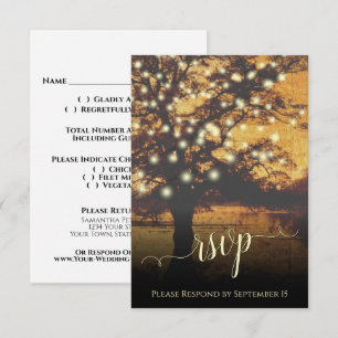 Cartons Réponse Arbre rustique & Lumières Automne Soirée Mariage