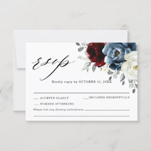Cartons Réponse Ardoise bleu Bourgogne blanc ivoire Mariage floral