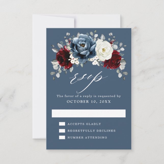 Cartons Réponse Ardoise Burgundy Blanc Ivory Floral Mariage RS (Devant)
