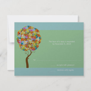 Cartons Réponse Argent Aqua Blue Flower Love Tree Wedding Inviter