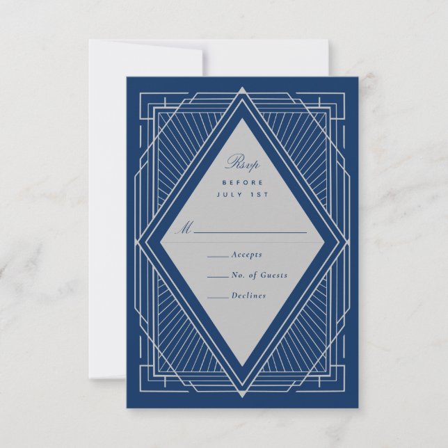 Cartons Réponse Art Déco Diamant Argent Marine Bleu (Devant)