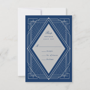 Cartons Réponse Art Déco Diamant Argent Marine Bleu