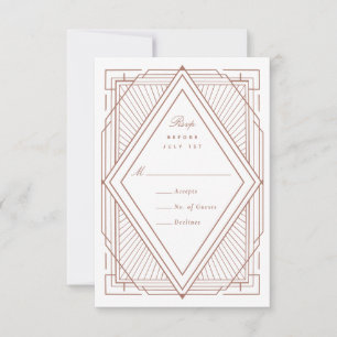 Cartons Réponse Art Déco Diamond Blanc et Rose Mariage or