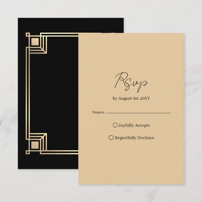 Cartons Réponse Art Deco Elegant Gold Frame (Devant / Derrière)