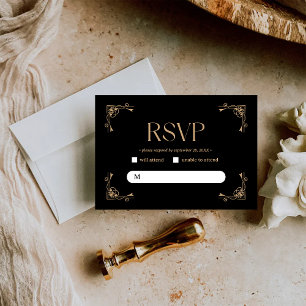 Cartons Réponse Art Déco Moderne Mariage Élégant Noir et Or