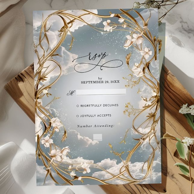 Cartons Réponse Art Nouveau étonnant Or et floraux Mariage (Créateur téléchargé)