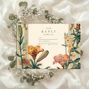 Cartons Réponse Art Nouveau Lily Mariage - Floral Frame Design
