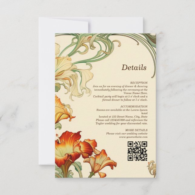 Cartons Réponse Art Nouveau vintage Détails Botanique Code QR (Devant)