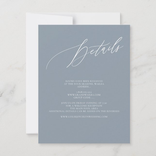 Cartons Réponse ArtsApp Elegant Dusty Blue Détails Calligraphie (Devant)