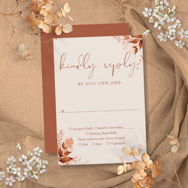 Cartons Réponse Automne Automne Rustique Floral Terracotta Mariage (Autumn Fall Rustic Floral Terracotta Wedding RSVP Card)