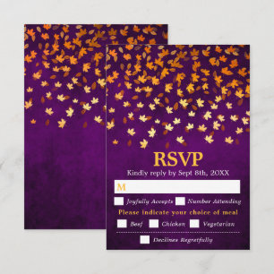Cartons Réponse Automne Feuilles Purple Grunge Mariage Repas Choix