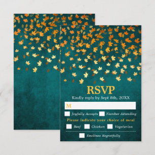 Cartons Réponse Automne Feuilles Turquoise Grunge Mariage Repas Ch