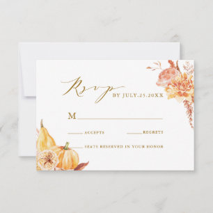 Cartons Réponse Automne Floral Citrouille Rustique Mariage Gold Sc