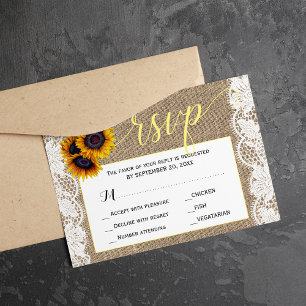 Cartons Réponse Automne tournesol rustique burlap mariage script r