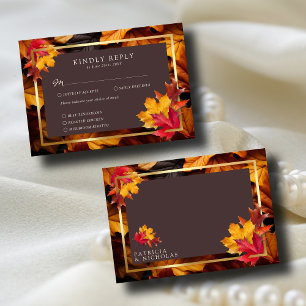 Cartons Réponse Automne Woody Brown & Elegant Golden Frame Mariage