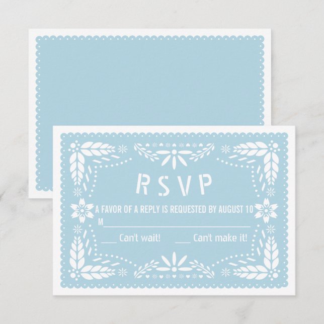 Cartons Réponse Baby bleu papel floral baby shower picado (Devant / Derrière)