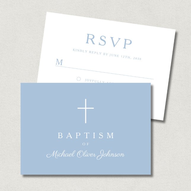 Cartons Réponse Baby Blue Religious Cross Boy Baptism  (Baby Blue Religious Cross Boy Baptism RSVP Card)