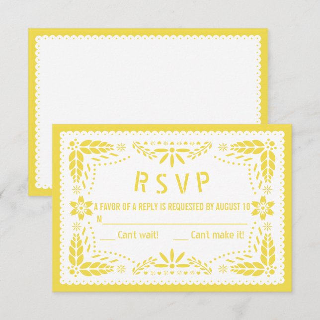 Cartons Réponse Baby shower picado de papillon jaune et blanc (Devant / Derrière)