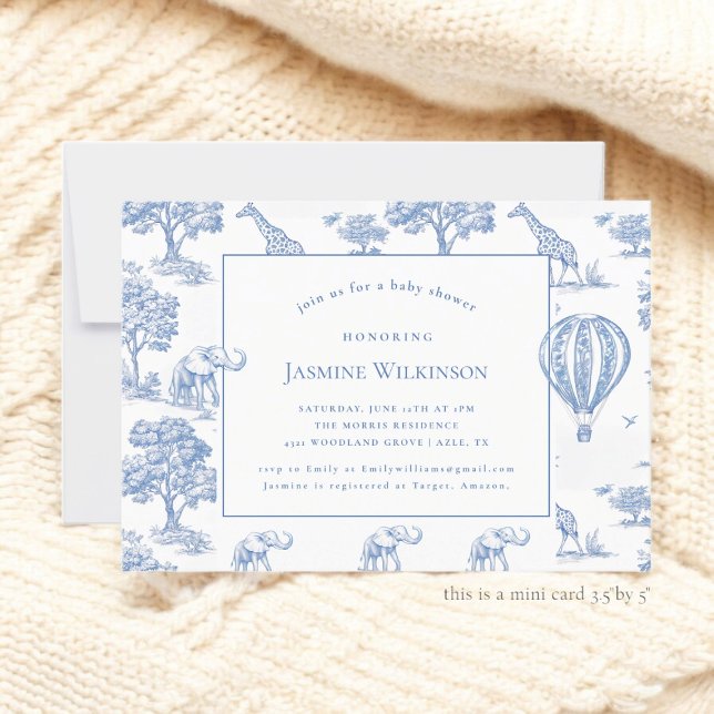 Cartons Réponse baby shower safari bleu mignon budget 3 par 5 mini (This is a mini card 3,5" by 5" )