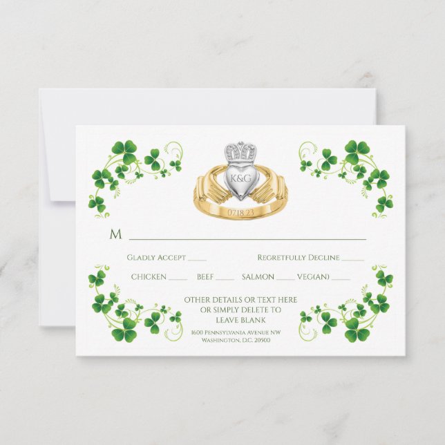Cartons Réponse Bague Claddagh Irlandaise Traditionnelle et Trèfle (Devant)