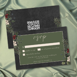 Cartons Réponse Baies hivernales élégantes et pin mariage noir QR