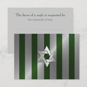 Cartons Réponse Bar Mitzvah Emerald Green et Silver Stripe