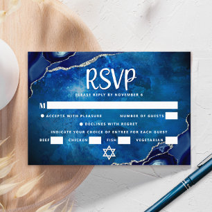 Cartons Réponse Bar Mitzvah Galaxie Agate Bleu Aquarelle Script