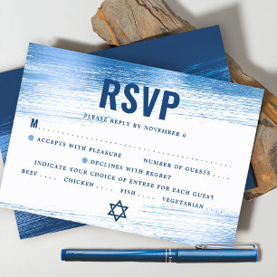 Cartons Réponse Bar Mitzvah Moderne Gras Typographie Navy Bleu Feu