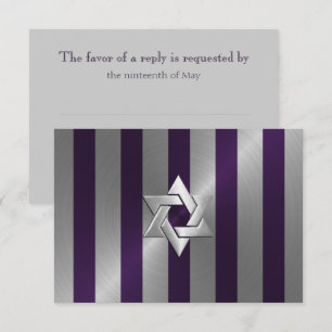 Cartons Réponse Bar Mitzvah Plum et Silver Stripe Star de David