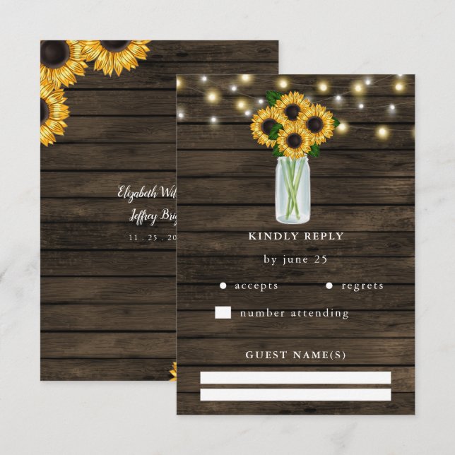 Cartons Réponse Barre Bois Chaîne Lumières Mariage (Devant / Derrière)