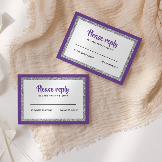 Cartons Réponse Bat mitzvah de la Glitterie, violet et argent (Créateur téléchargé)