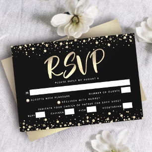 Cartons Réponse Bat Mitzvah Noir Or Feuille Paillettes Écriture En