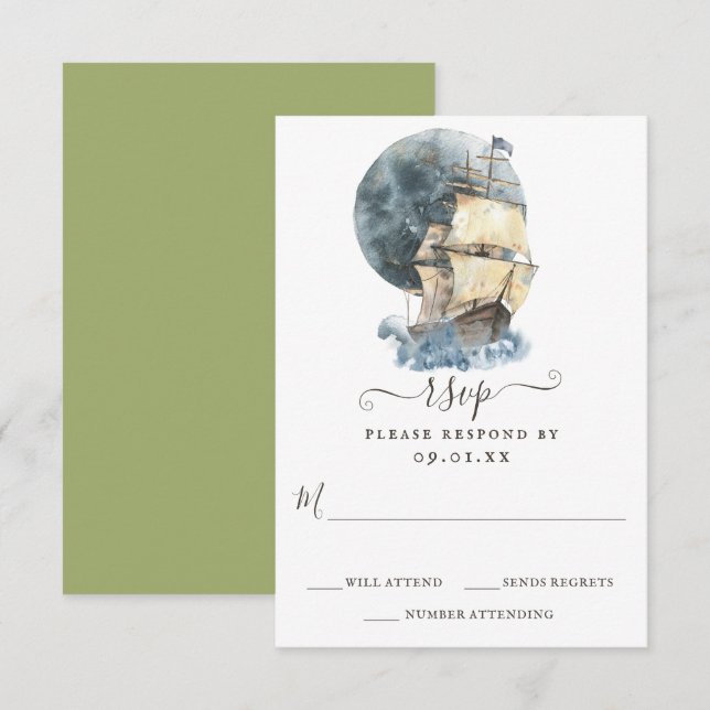 Cartons Réponse Bateau nautique Plage Destination Mariage (Devant / Derrière)