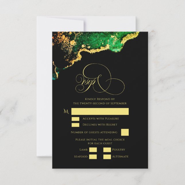 Cartons Réponse Beau Mariage d'âge d'or vert Bronze (Devant)