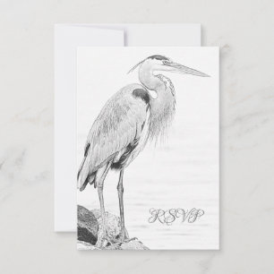 Cartons Réponse Beau Mariage de croquis d'oiseaux d'eau de Héron b
