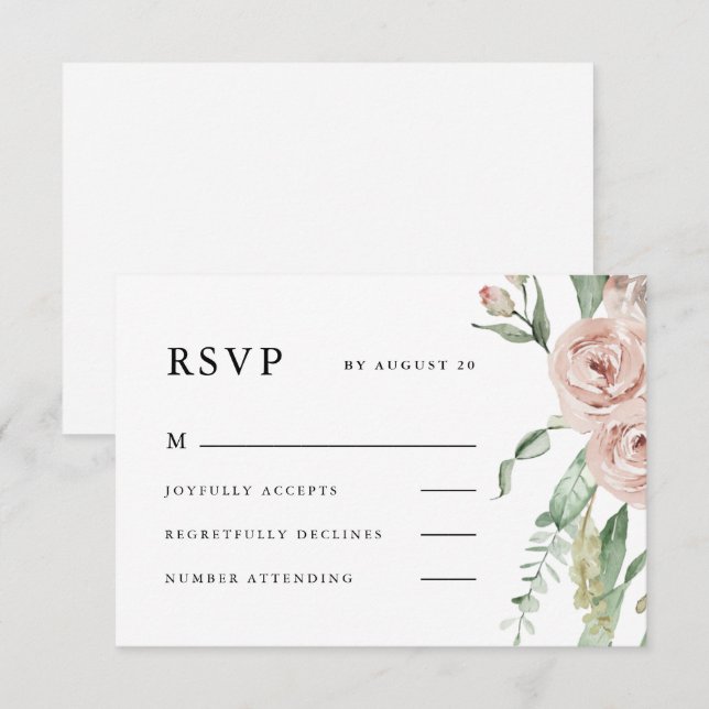 Cartons Réponse Beau Mariage Floral Blush (Devant / Derrière)