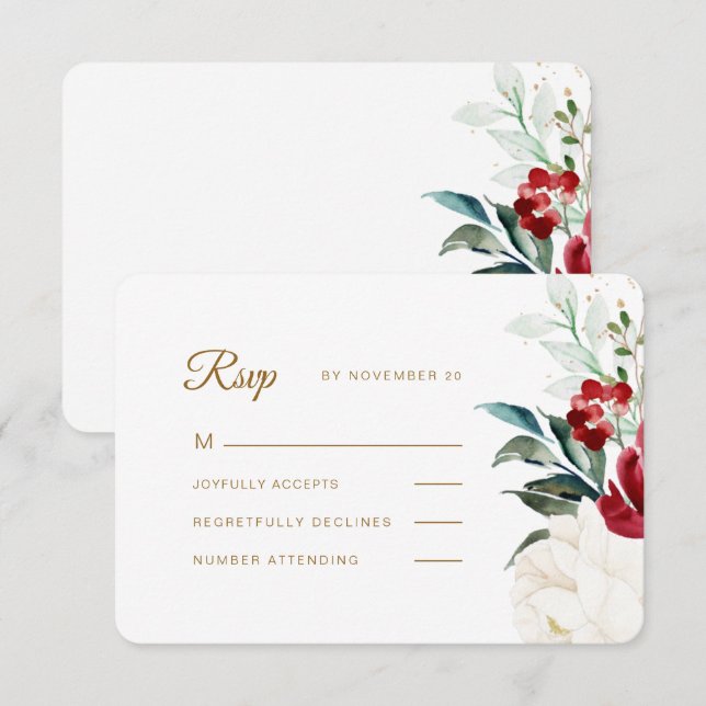 Cartons Réponse Beau Mariage floral de Noël (Devant / Derrière)