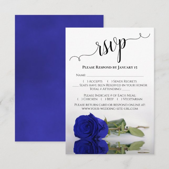 Cartons Réponse Beau reflet Vivid Royal Blue Rose Mariage (Devant / Derrière)