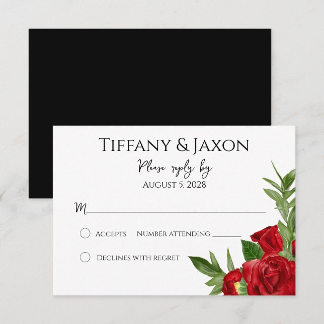 Cartons Réponse Beau Rouge Floral Noir (Devant / Derrière)