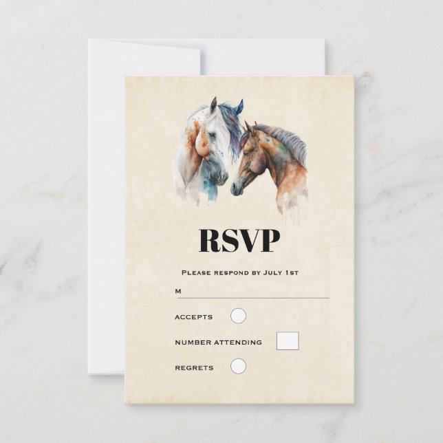 Cartons Réponse Beaux chevaux Western Boho Style Mariage (Devant)