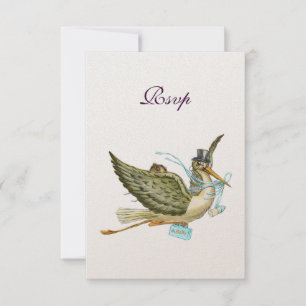 Cartons Réponse BÉBÉ DE STORK DOUCHE GARÇON, RSVP, Champagne Metal