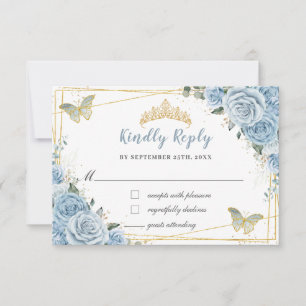 Cartons Réponse Bébé doux Bleu Floral Or Quinceañera Papillons