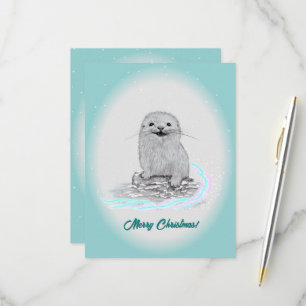 Cartons Réponse Bébé loutre de mer blanche mignonne, Joyeux Noël