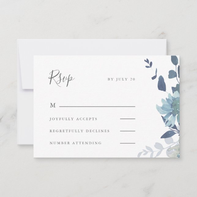 Cartons Réponse Belle Aquarelle Bleue Mariage Floral (Devant)