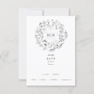 Cartons Réponse Belle Floral Monogramme Sketched Wreath 4 option