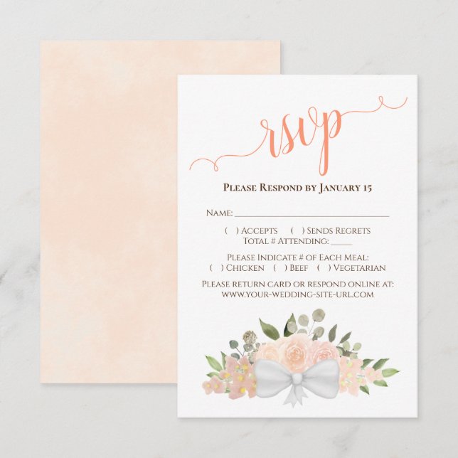 Cartons Réponse Belle Pêche de Corail Aquarelle Rose Mariage (Devant / Derrière)