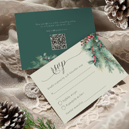 Cartons Réponse Berries d'hiver et Pine Aquarelle Mariage de verdu