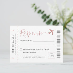 Cartons Réponse Billet d'avion Pass Plane Rose Gold Destination